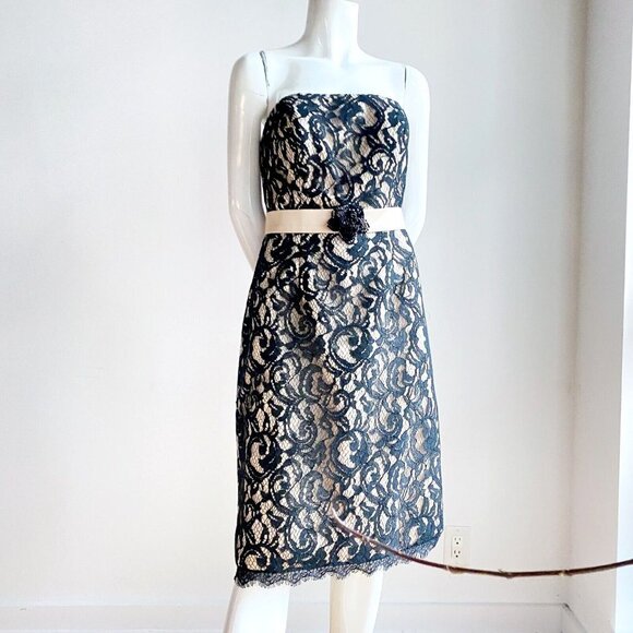 NWT Marfil Black Lace Strapless Knee Lenght Cocktail Dress 6 - Picture 1 of 6